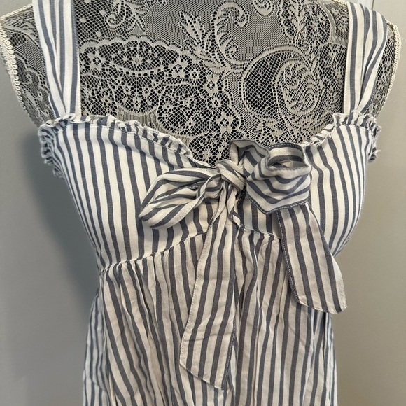 NWT AE Tie-Front Babydoll Blouse Blue/White Stripe. Sweetheart Neck Sleeveless S - Picture 11 of 16